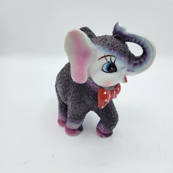 Arnart Vintage MCM Elephant With Red Bow Tie Sand Textured Figurine RARE - Picture 2 of 12